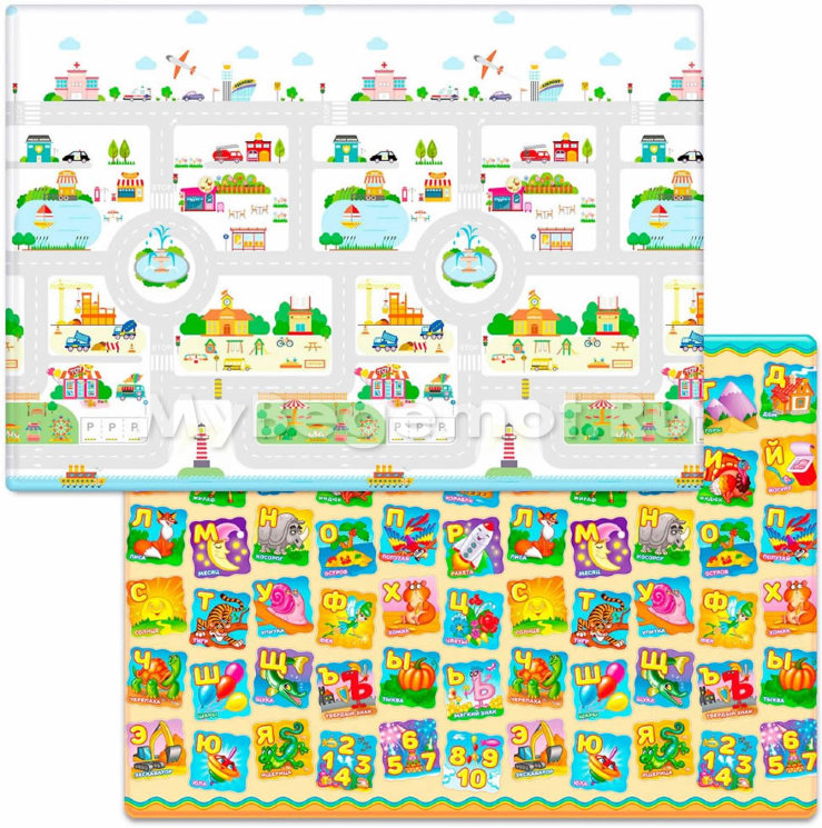 Коврик для ползания FunKids™ Medium-15 «Мой Город / Азбука», двусторонний.